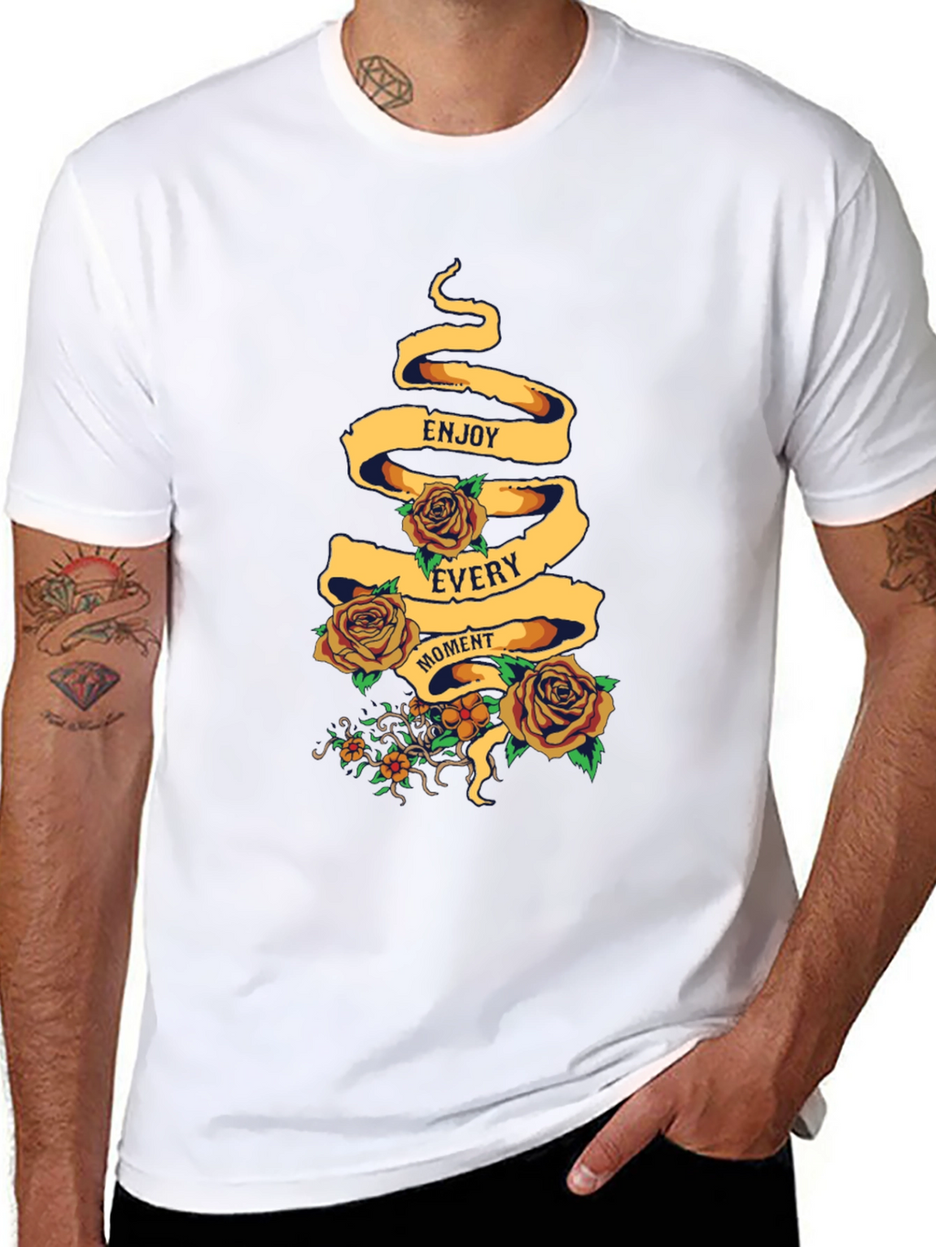 Enjoy Every Moment Floral Graphic Tee - Black