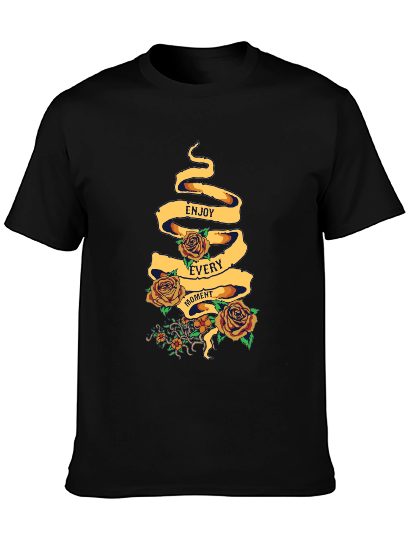 Enjoy Every Moment Floral Graphic Tee - Black
