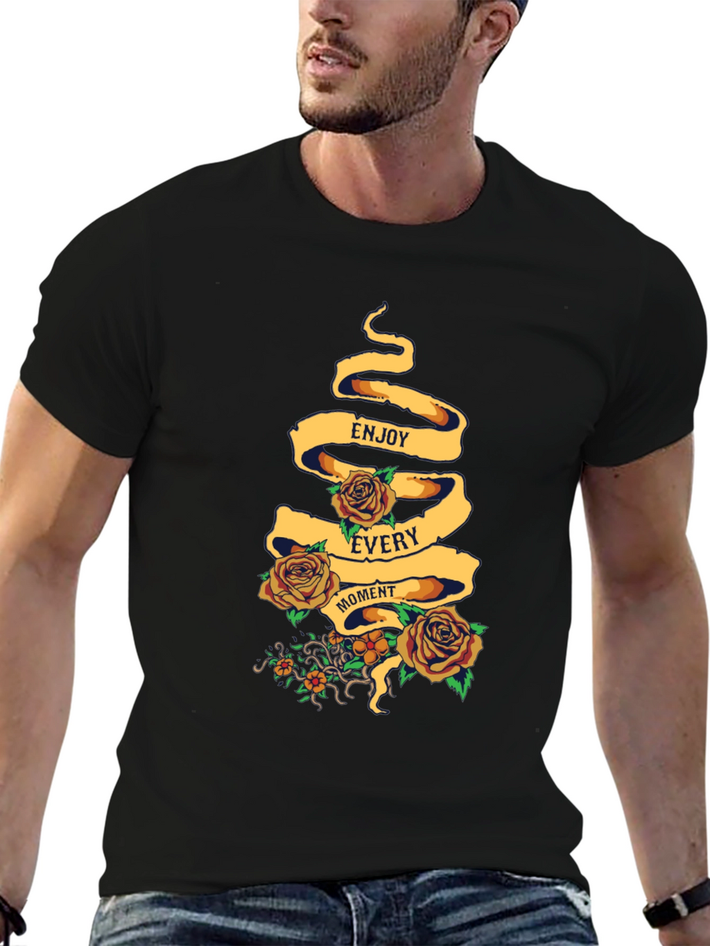 Enjoy Every Moment Floral Graphic Tee - Black