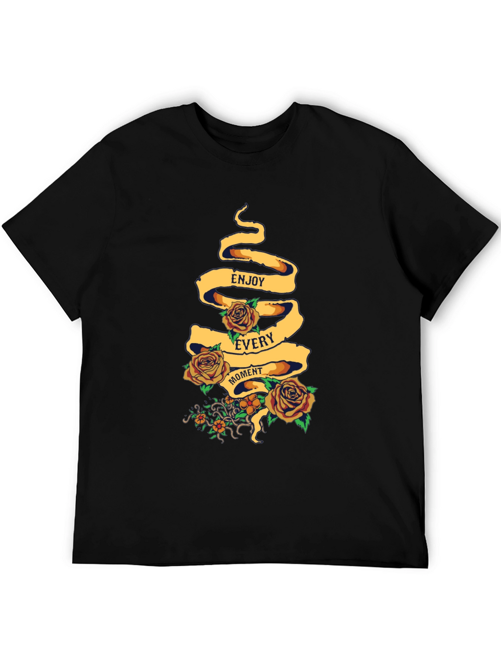 Enjoy Every Moment Floral Graphic Tee - Black