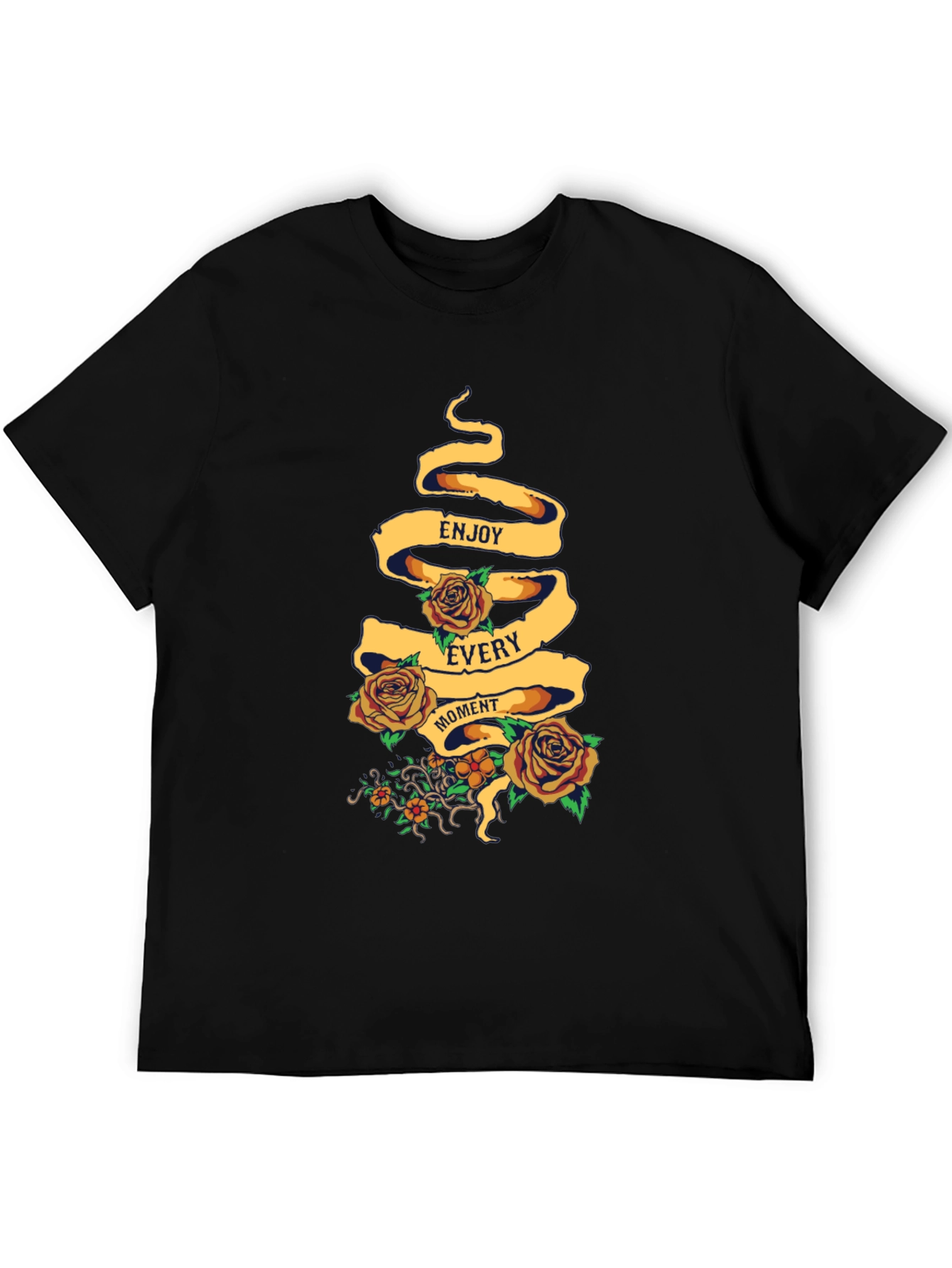 Enjoy Every Moment Floral Graphic Tee - Black