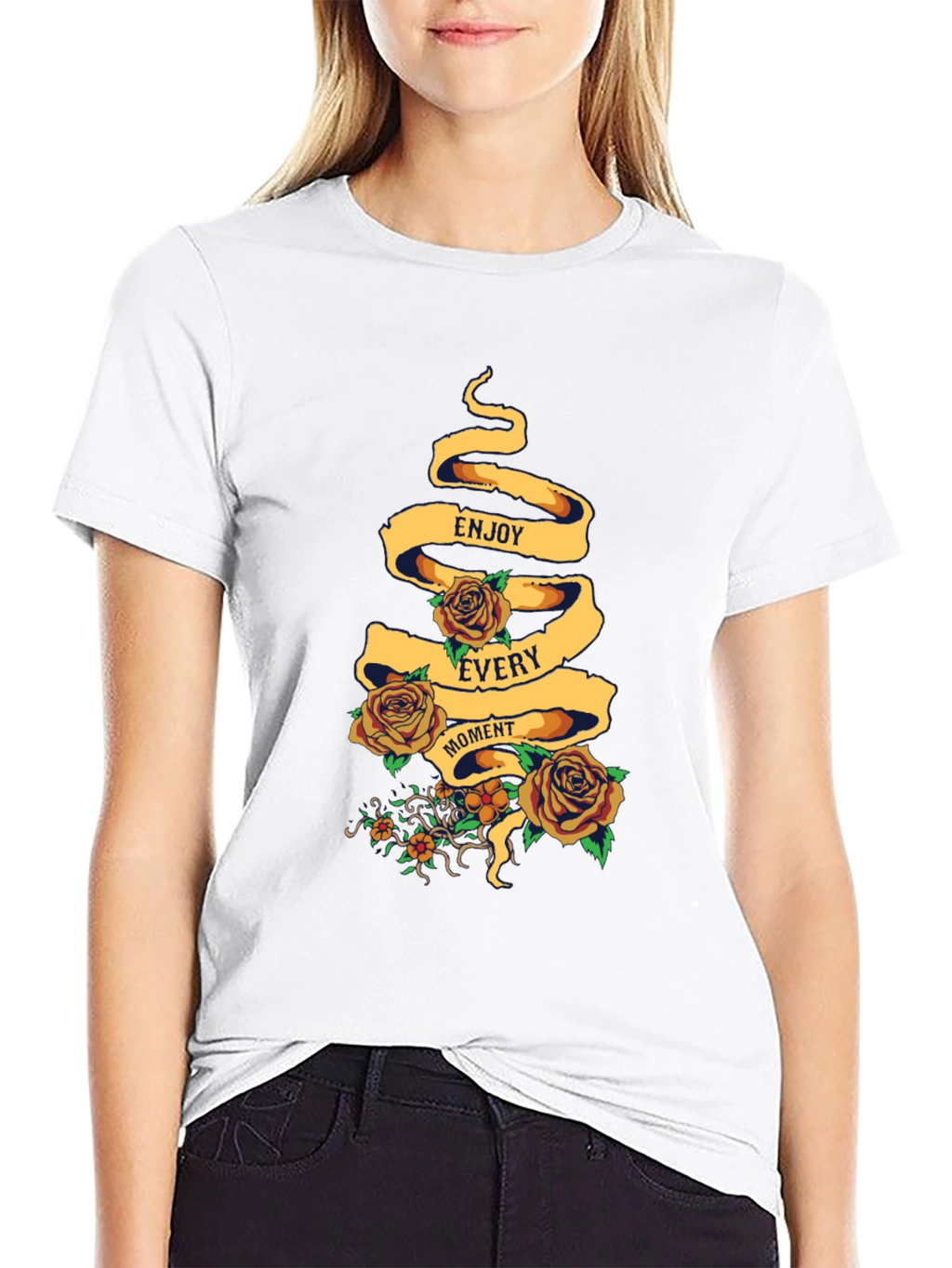 Enjoy Every Moment Floral Graphic Tee - Black