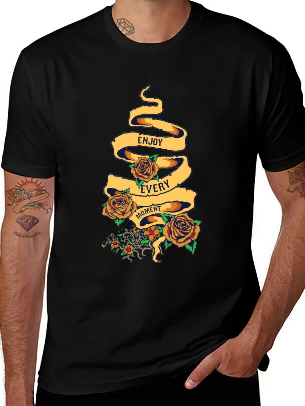 Enjoy Every Moment Floral Graphic Tee - Black