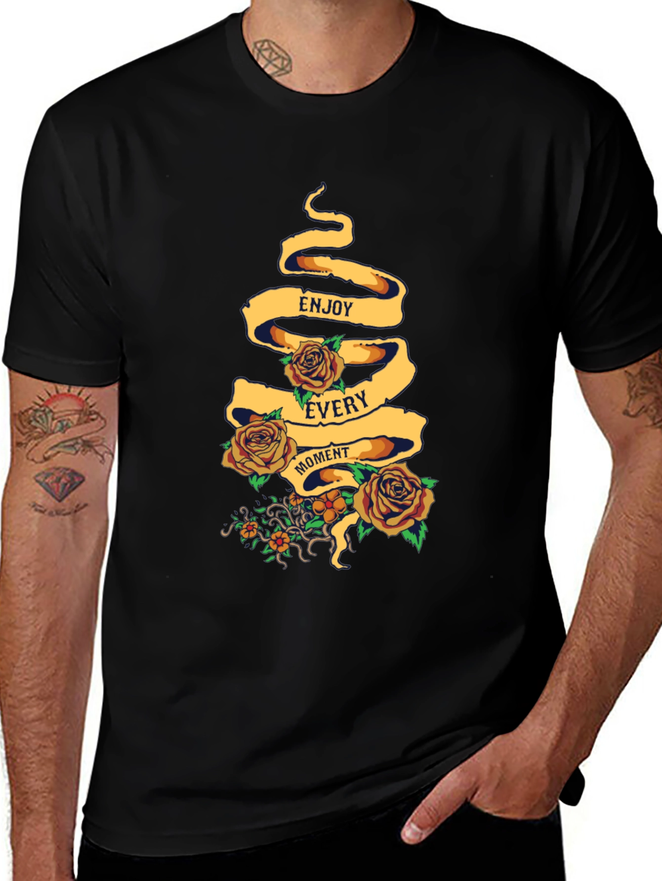 Enjoy Every Moment Floral Graphic Tee - Black