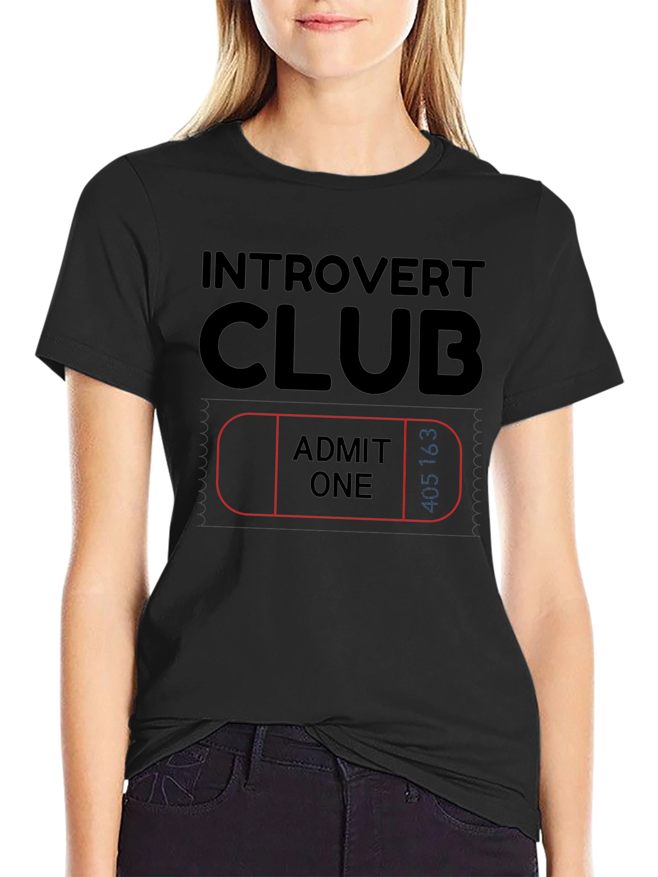 Introvert Club Admit One Black Graphic Tee