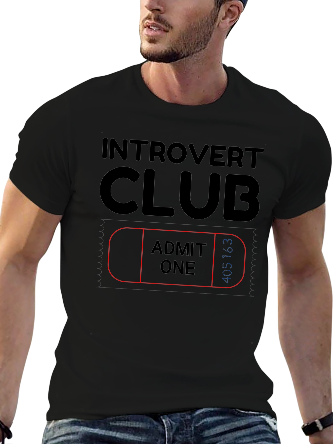 Introvert Club Admit One Black Graphic Tee