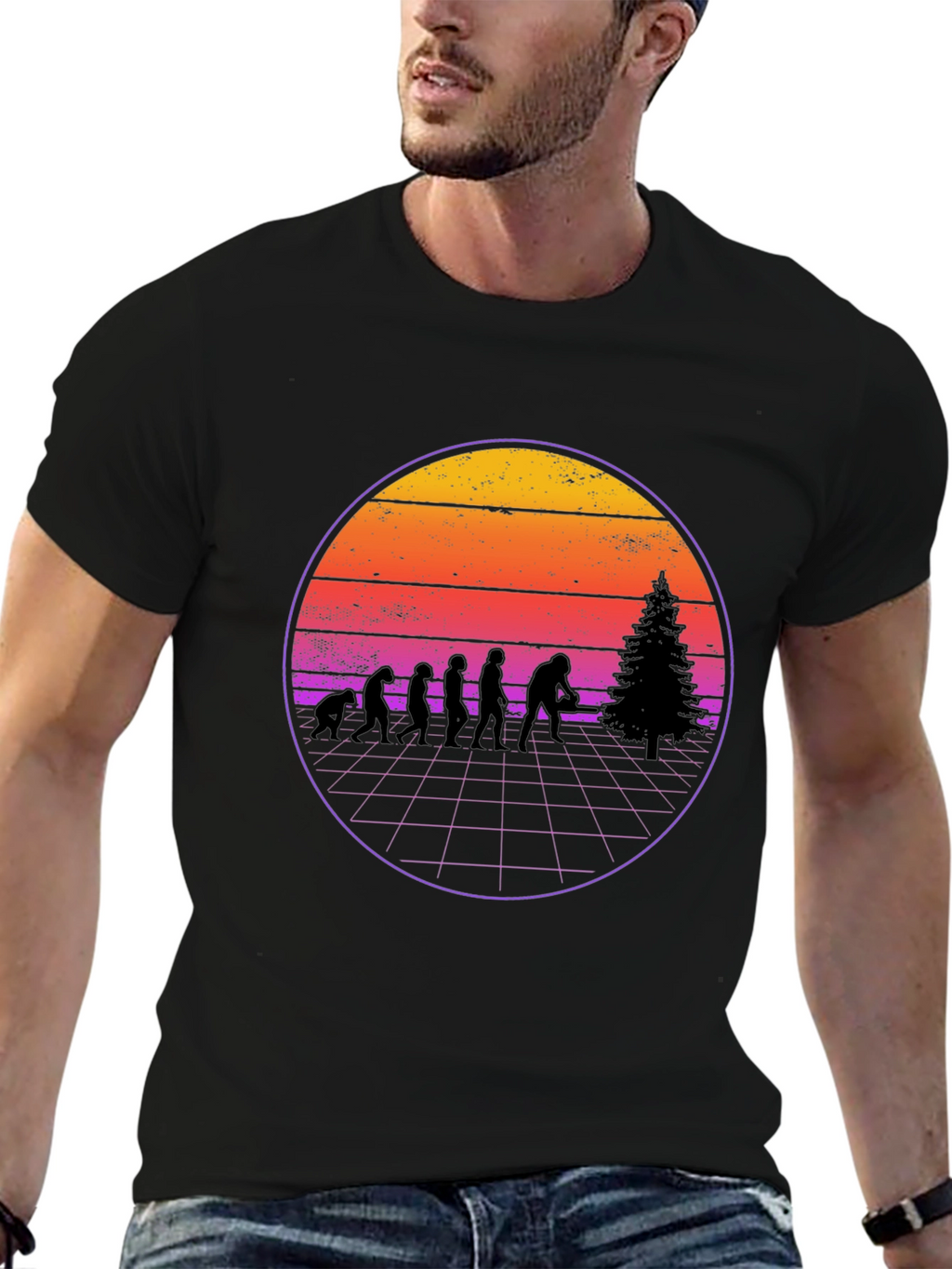 Retro Bigfoot Evolution Christmas T-Shirt