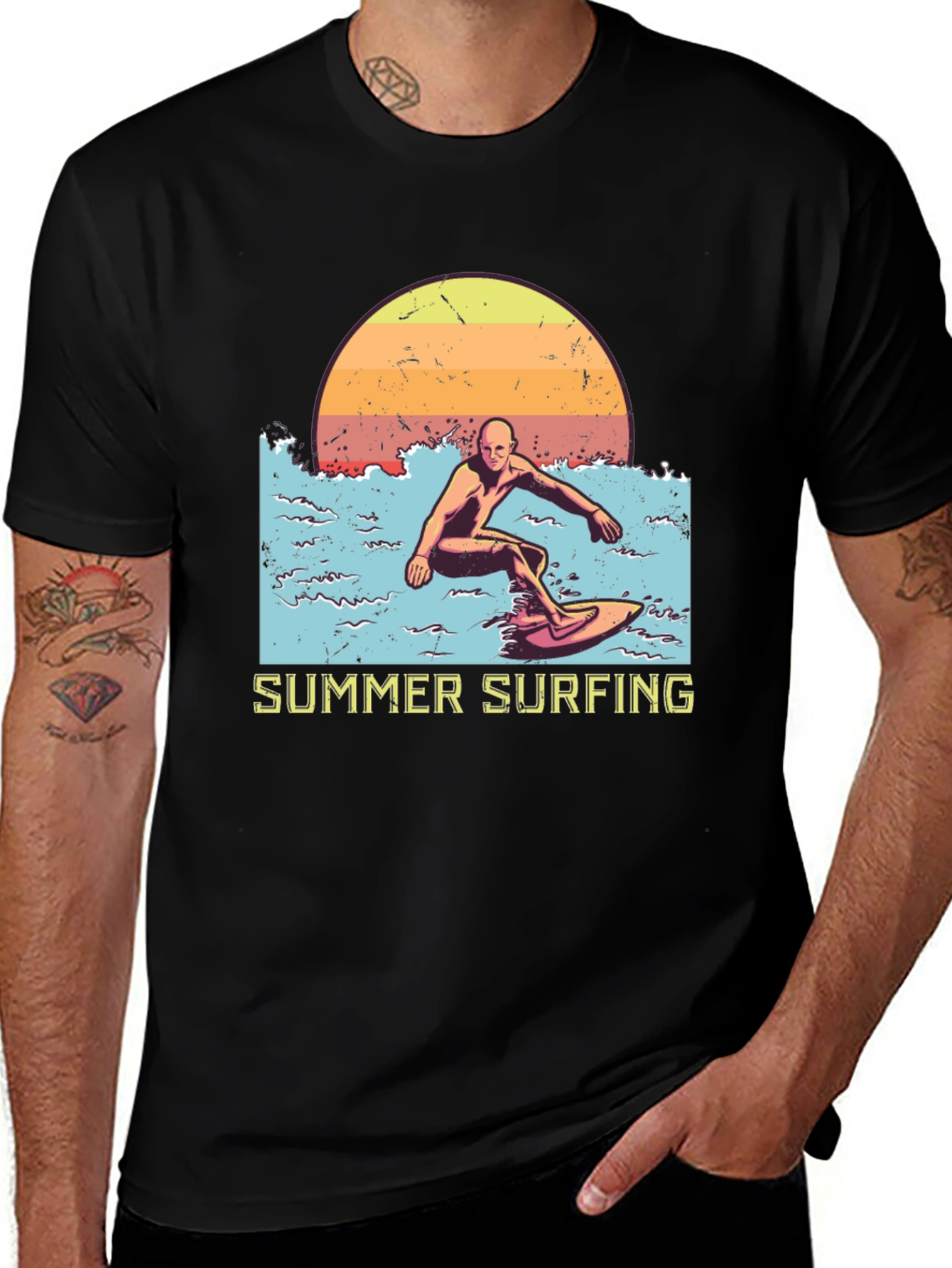 Summer Surfing Graphic Tee - Black