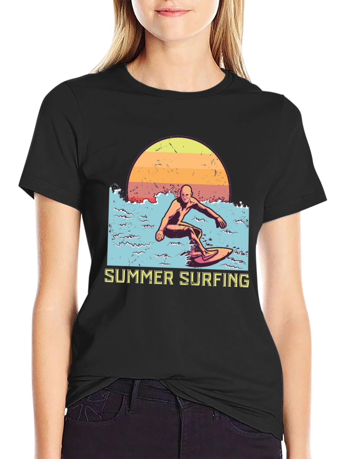 Summer Surfing Graphic Tee - Black