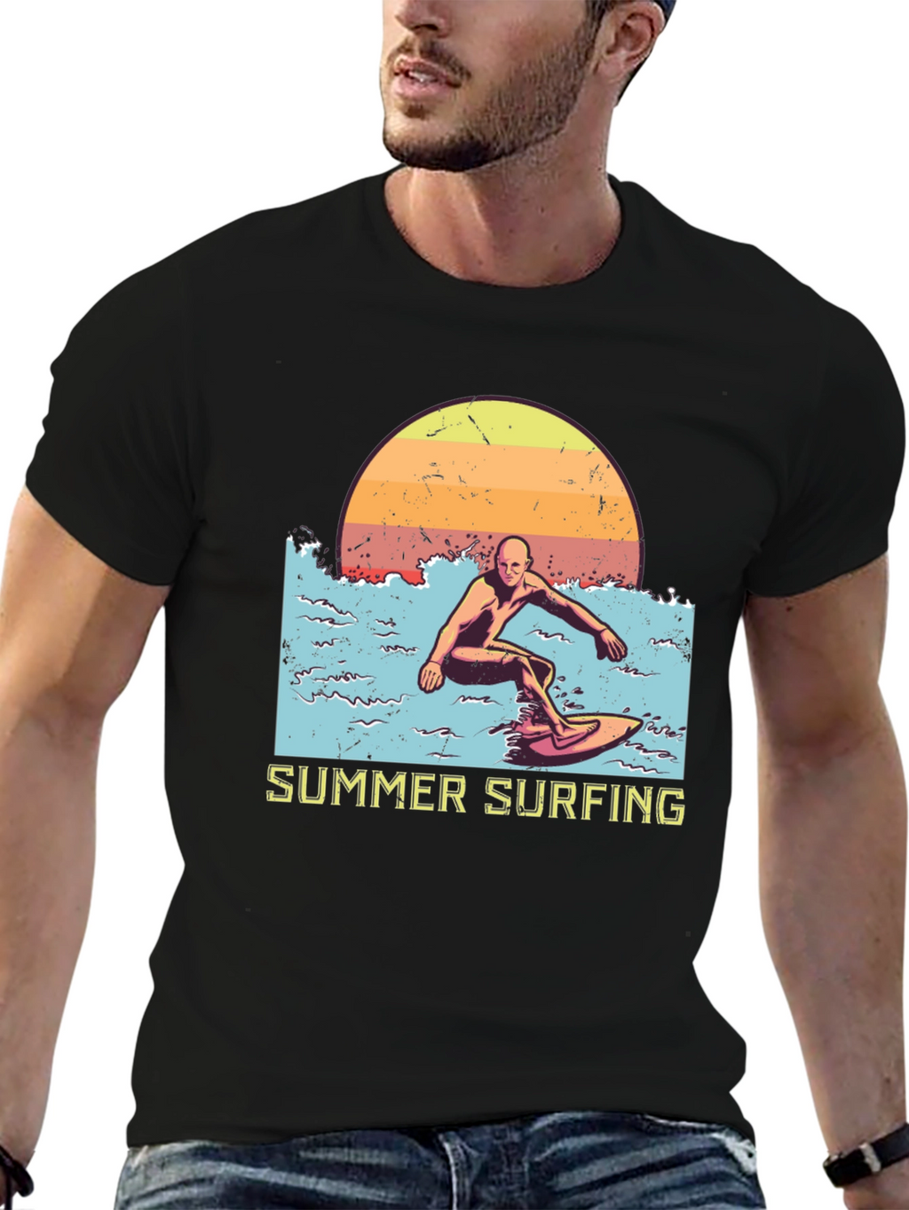 Summer Surfing Graphic Tee - Black