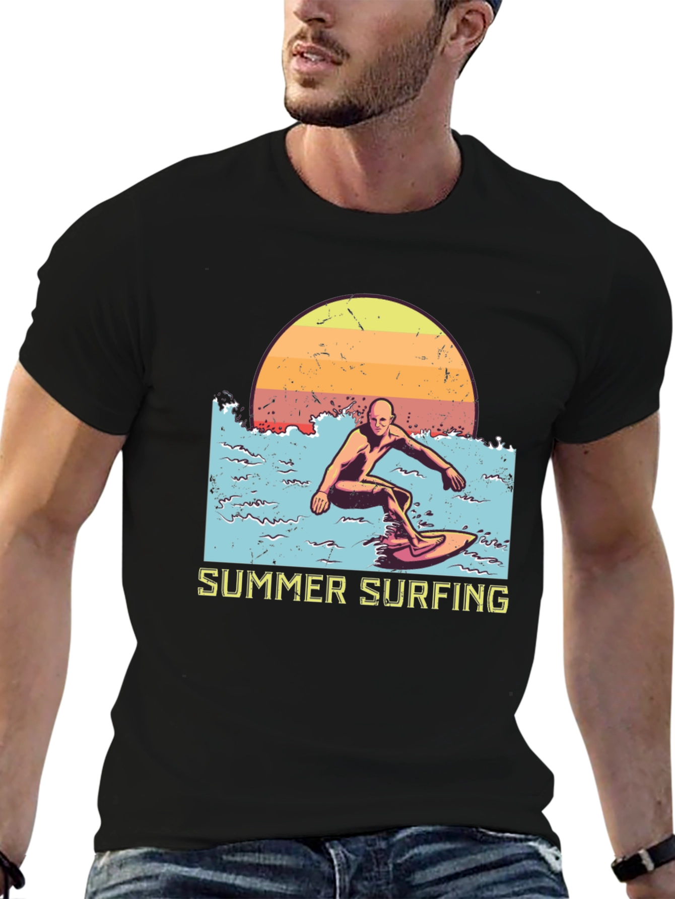 Summer Surfing Graphic Tee - Black