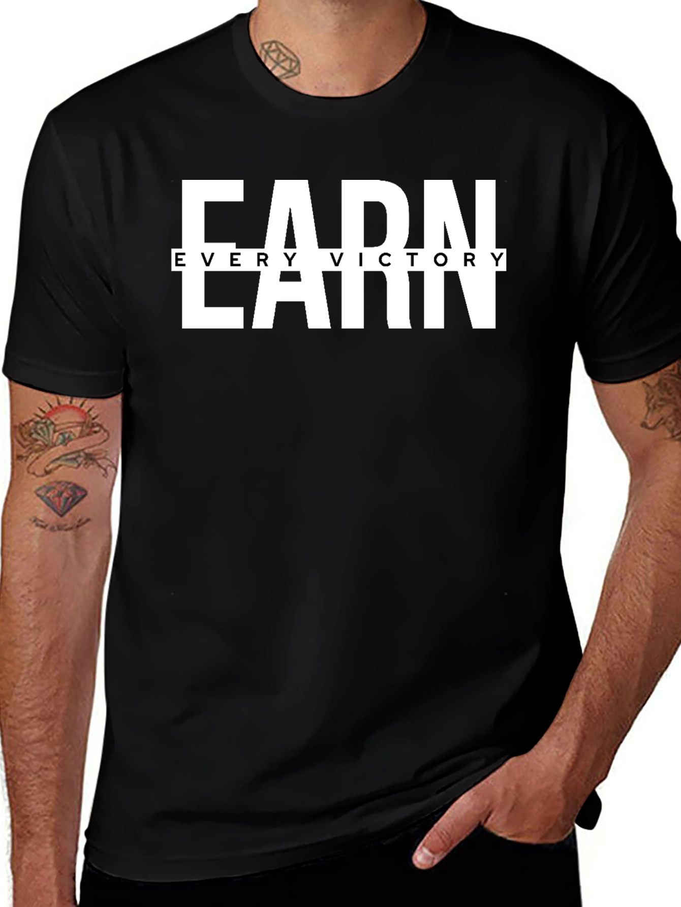 Earn Every Victory Mens Black Graphic Tee