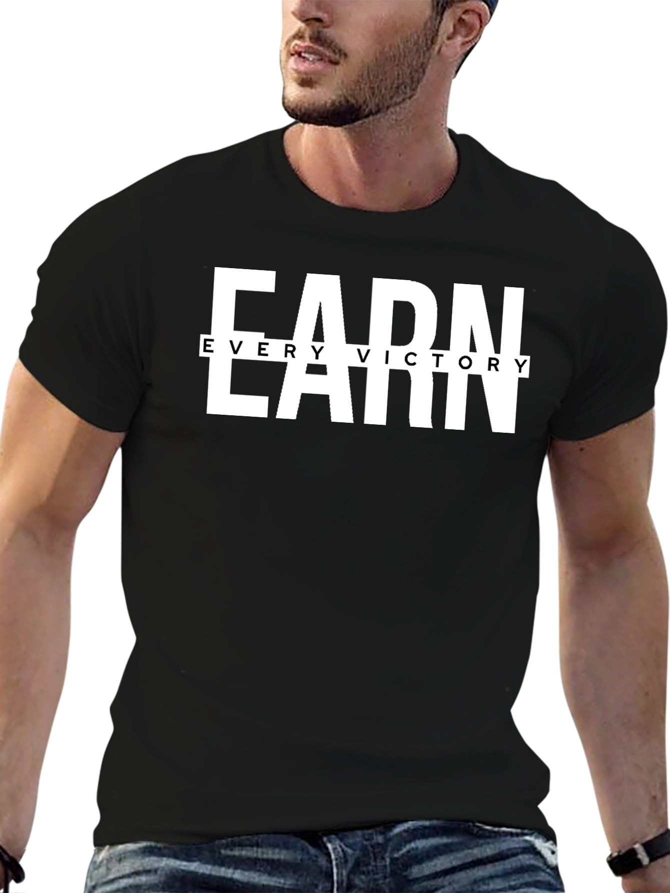 Earn Every Victory Mens Black Graphic Tee