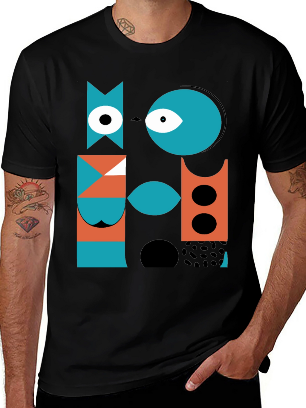 Abstract Geometric Graphic Print Black T-Shirt