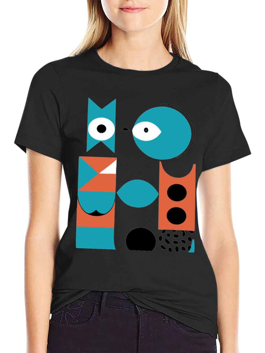 Abstract Geometric Graphic Print Black T-Shirt