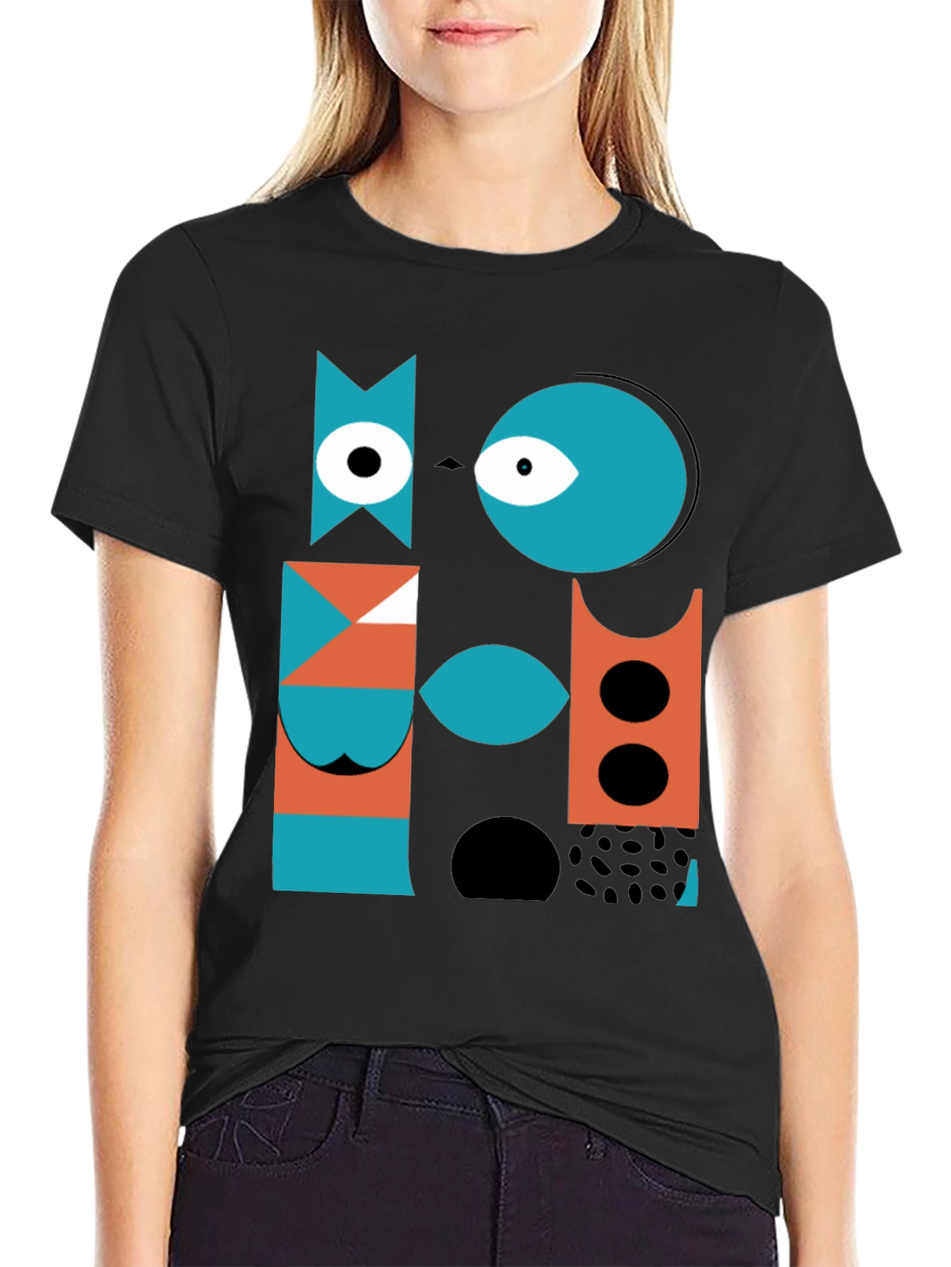 Abstract Geometric Graphic Print Black T-Shirt