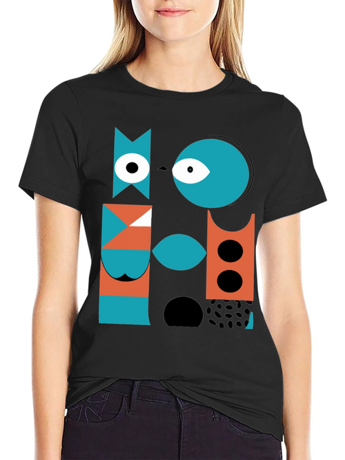 Abstract Geometric Graphic Print Black T-Shirt
