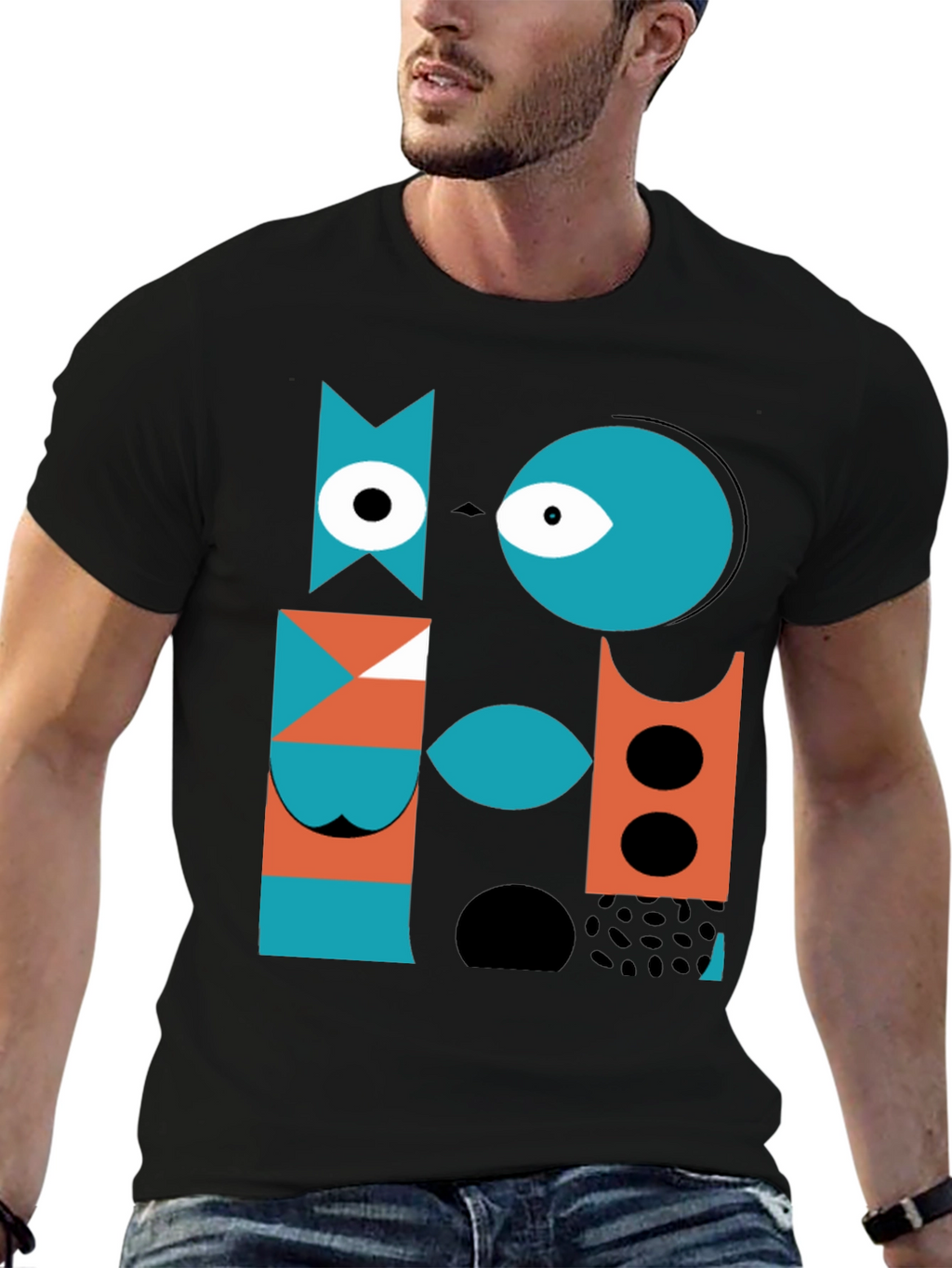 Abstract Geometric Graphic Print Black T-Shirt