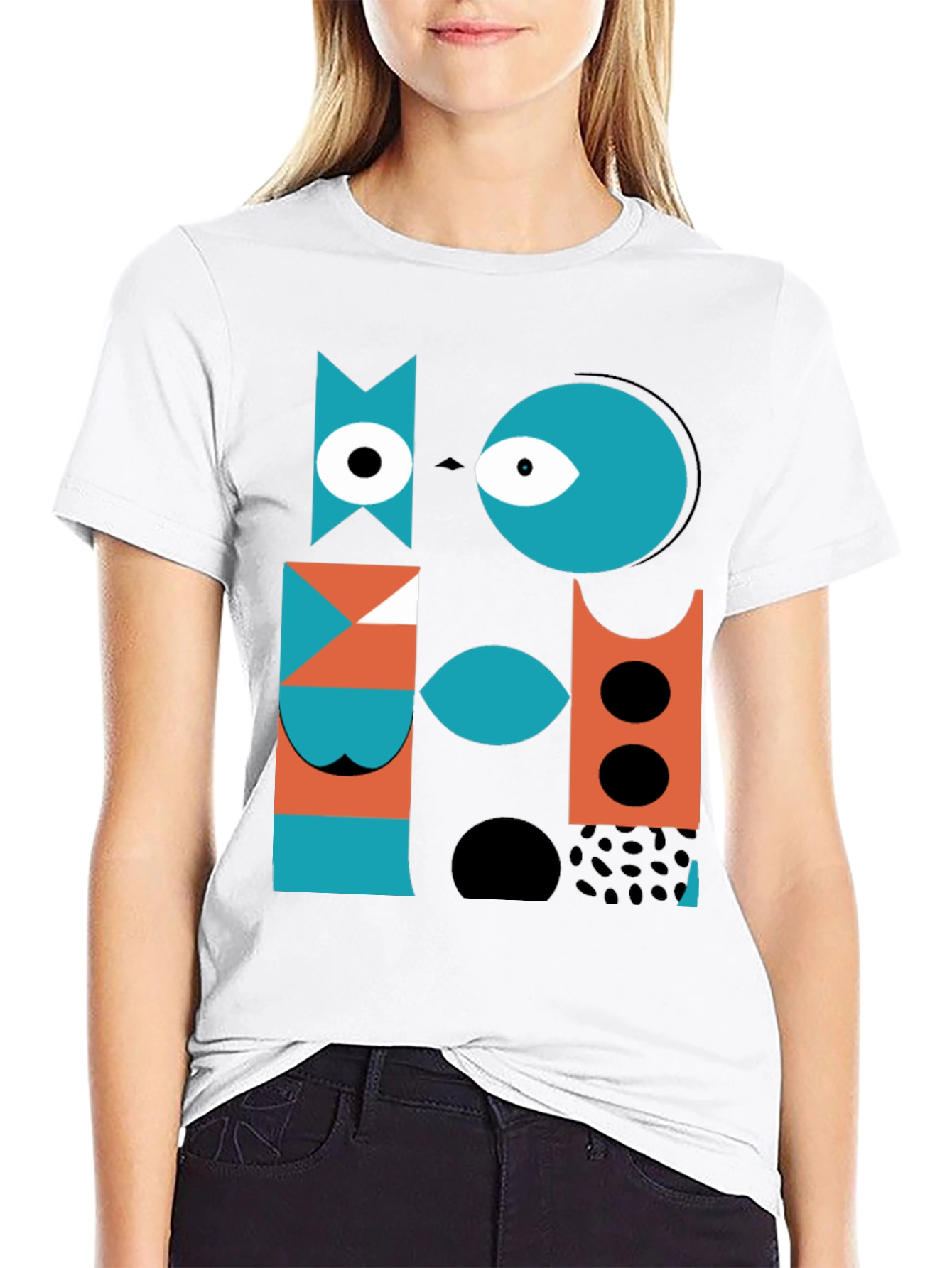 Abstract Geometric Graphic Print Black T-Shirt