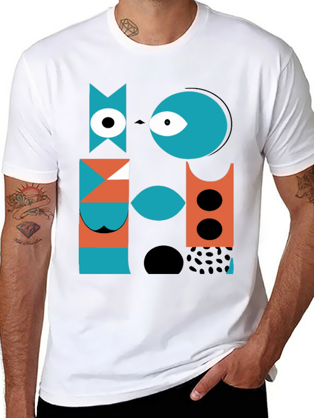 Abstract Geometric Graphic Print Black T-Shirt