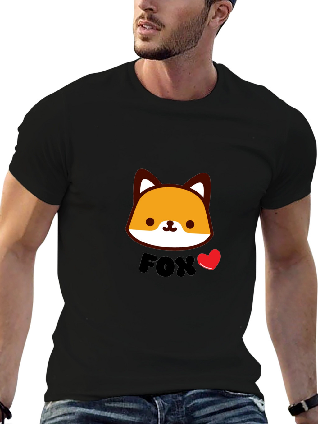 Cute Fox Graphic Black T-Shirt for Men