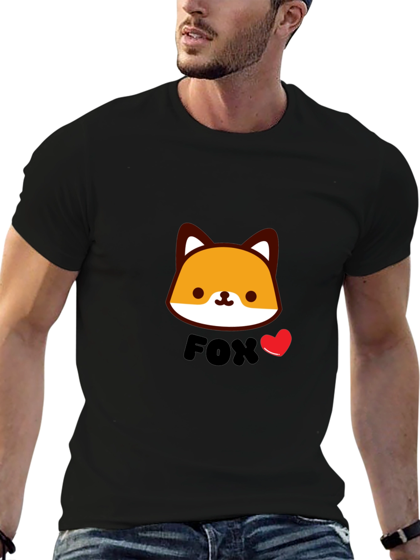 Cute Fox Graphic Black T-Shirt for Men
