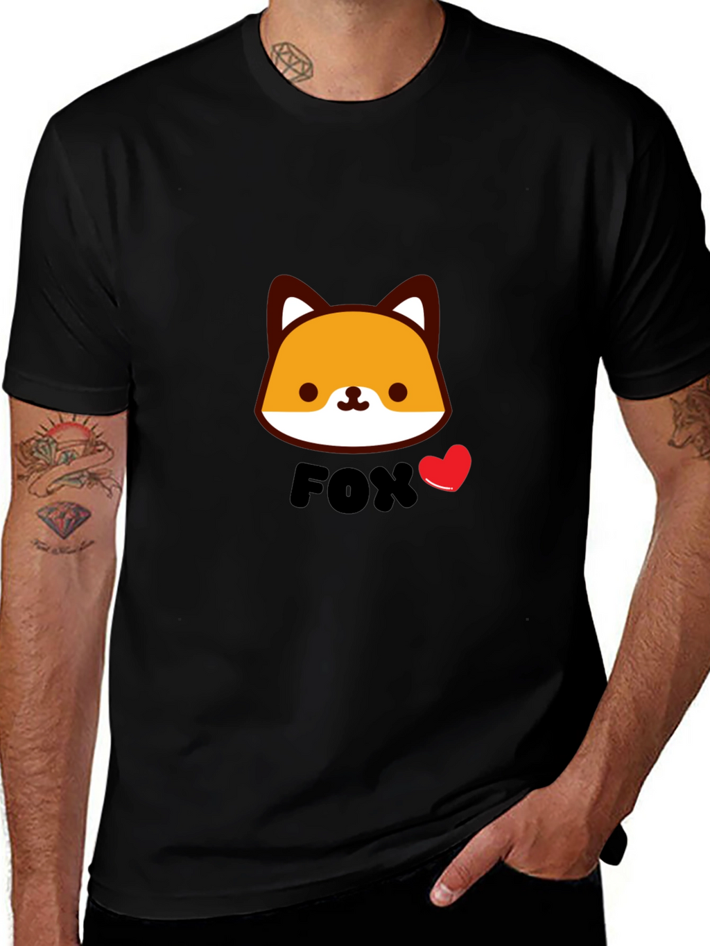 Cute Fox Graphic Black T-Shirt for Men