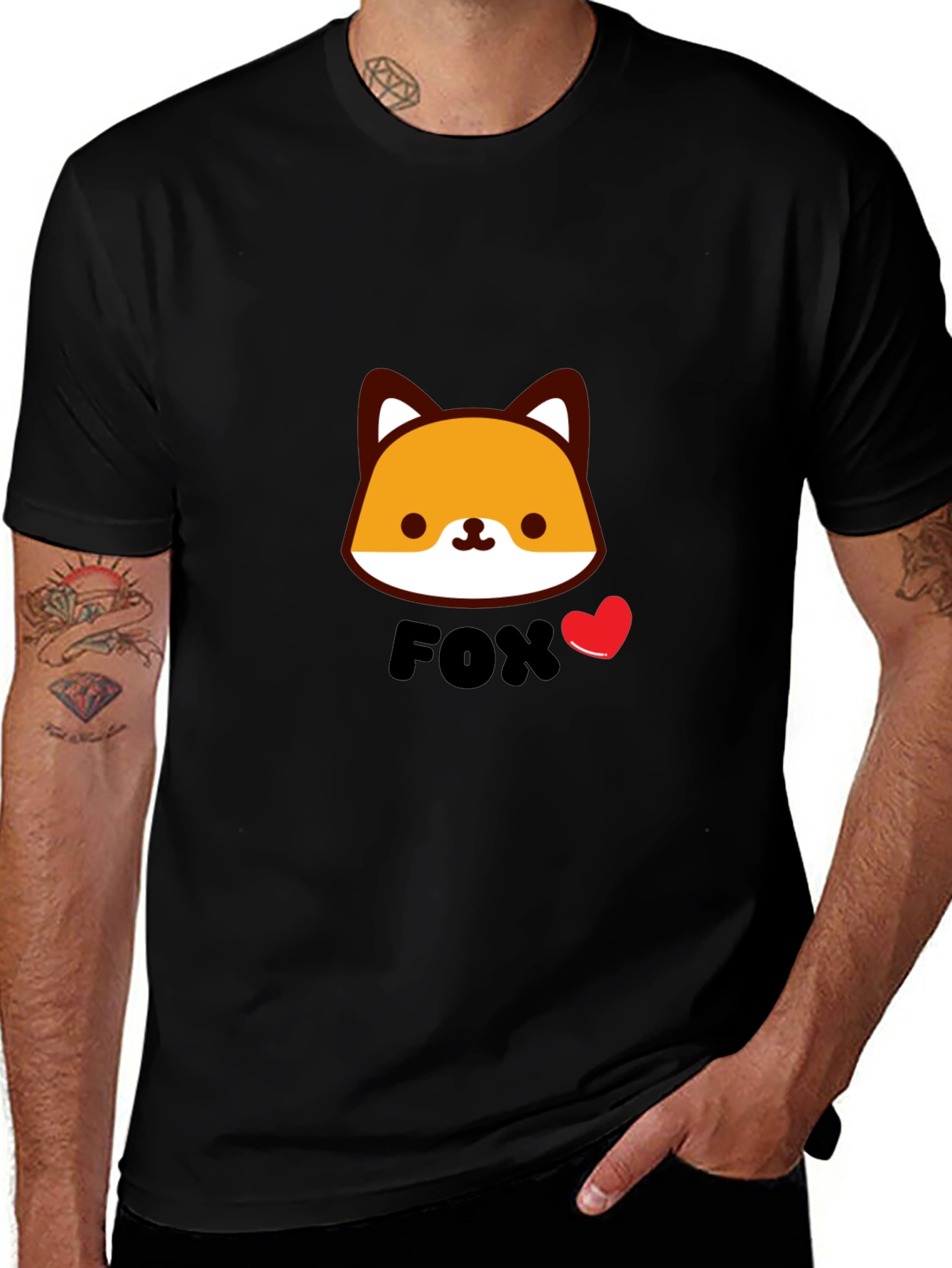 Cute Fox Graphic Black T-Shirt for Men