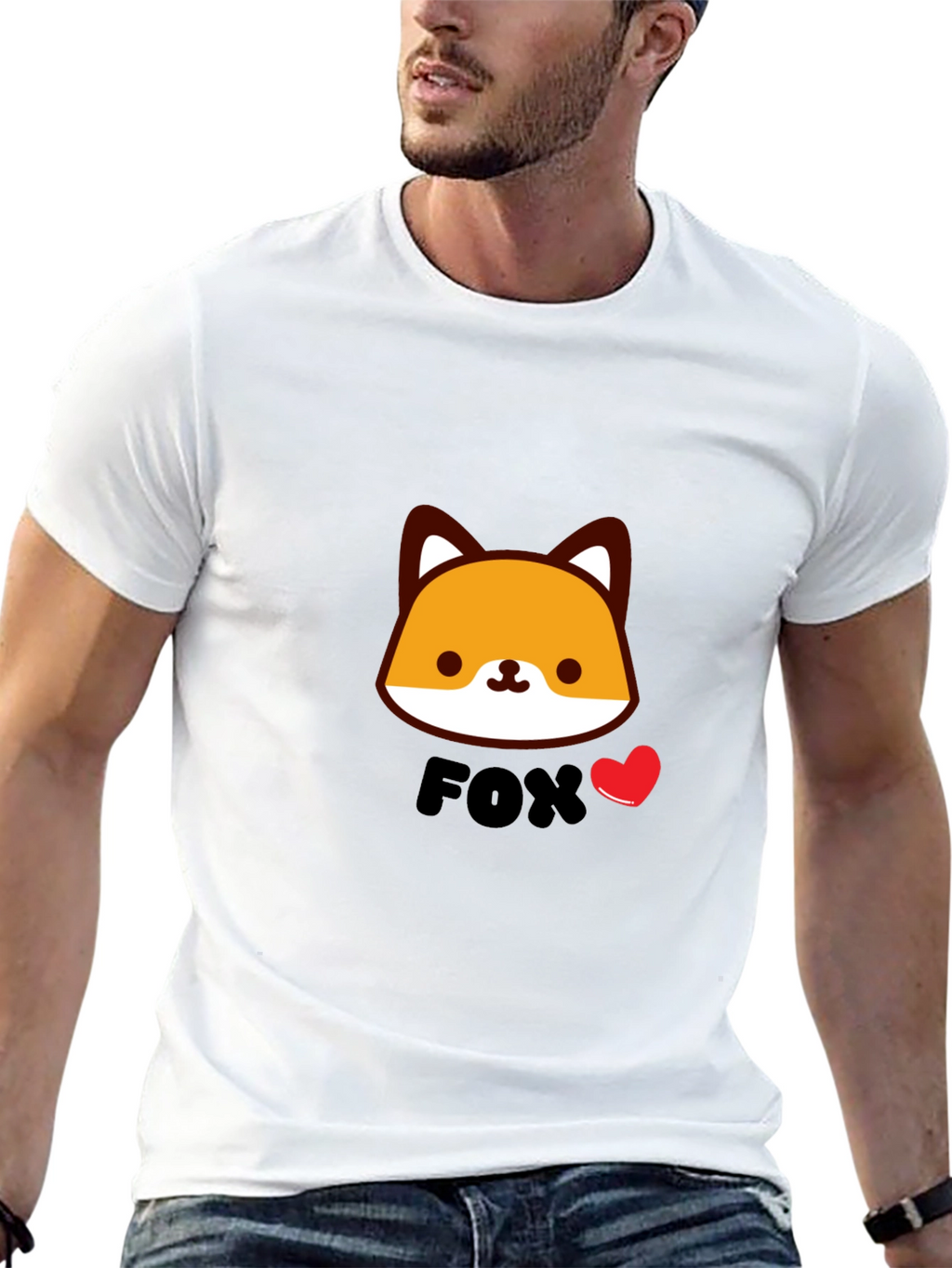 Cute Fox Graphic Black T-Shirt for Men
