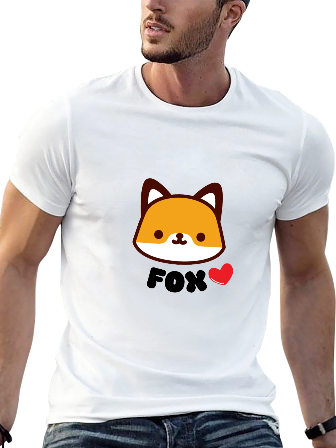 Cute Fox Graphic Black T-Shirt for Men