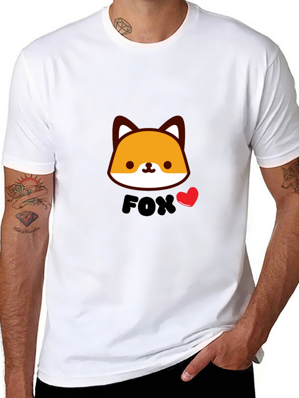 Cute Fox Graphic Black T-Shirt for Men