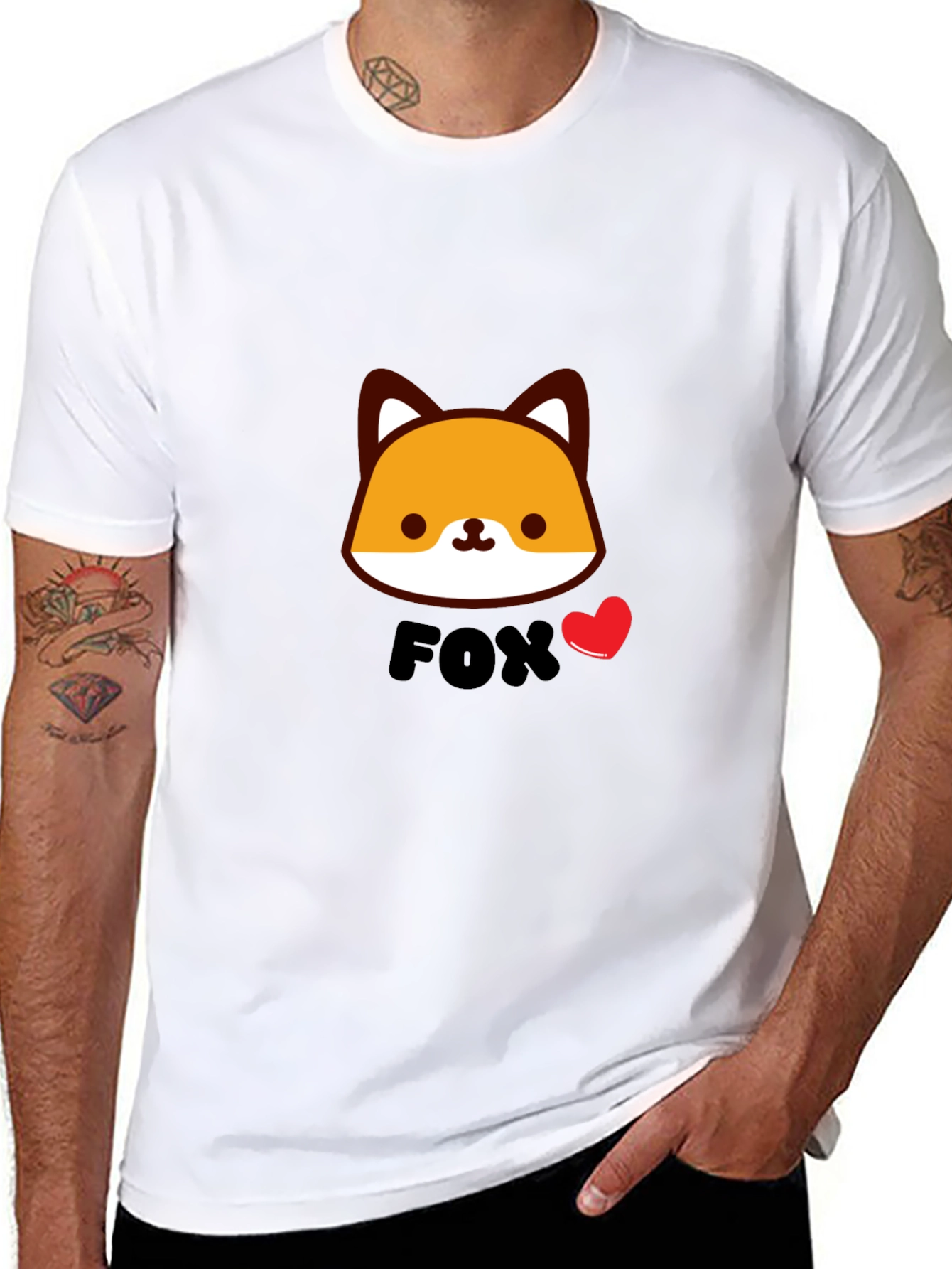 Cute Fox Graphic Black T-Shirt for Men