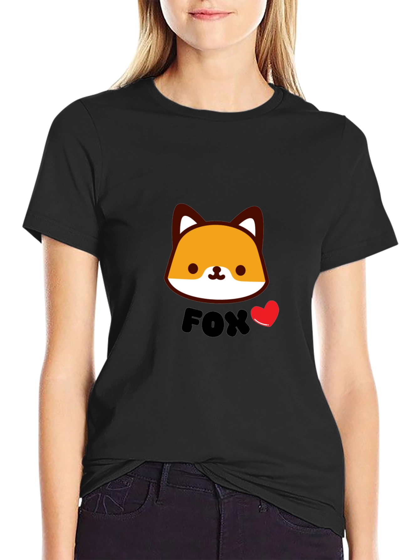 Cute Fox Graphic Black T-Shirt for Men