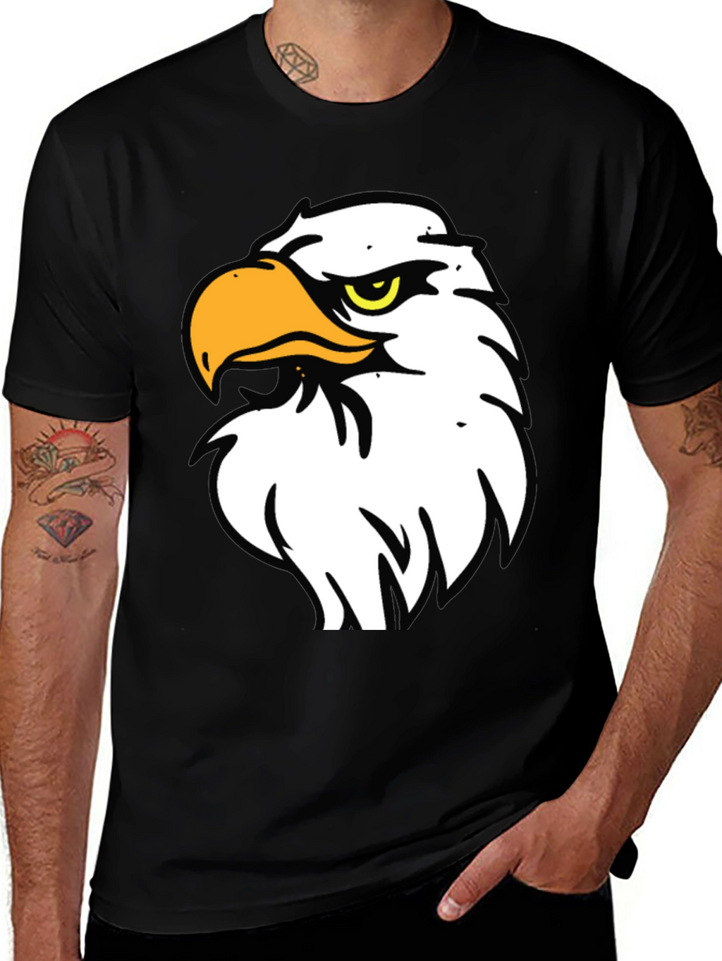 Bold Eagle Graphic Tee - Black Cotton Blend Shirt