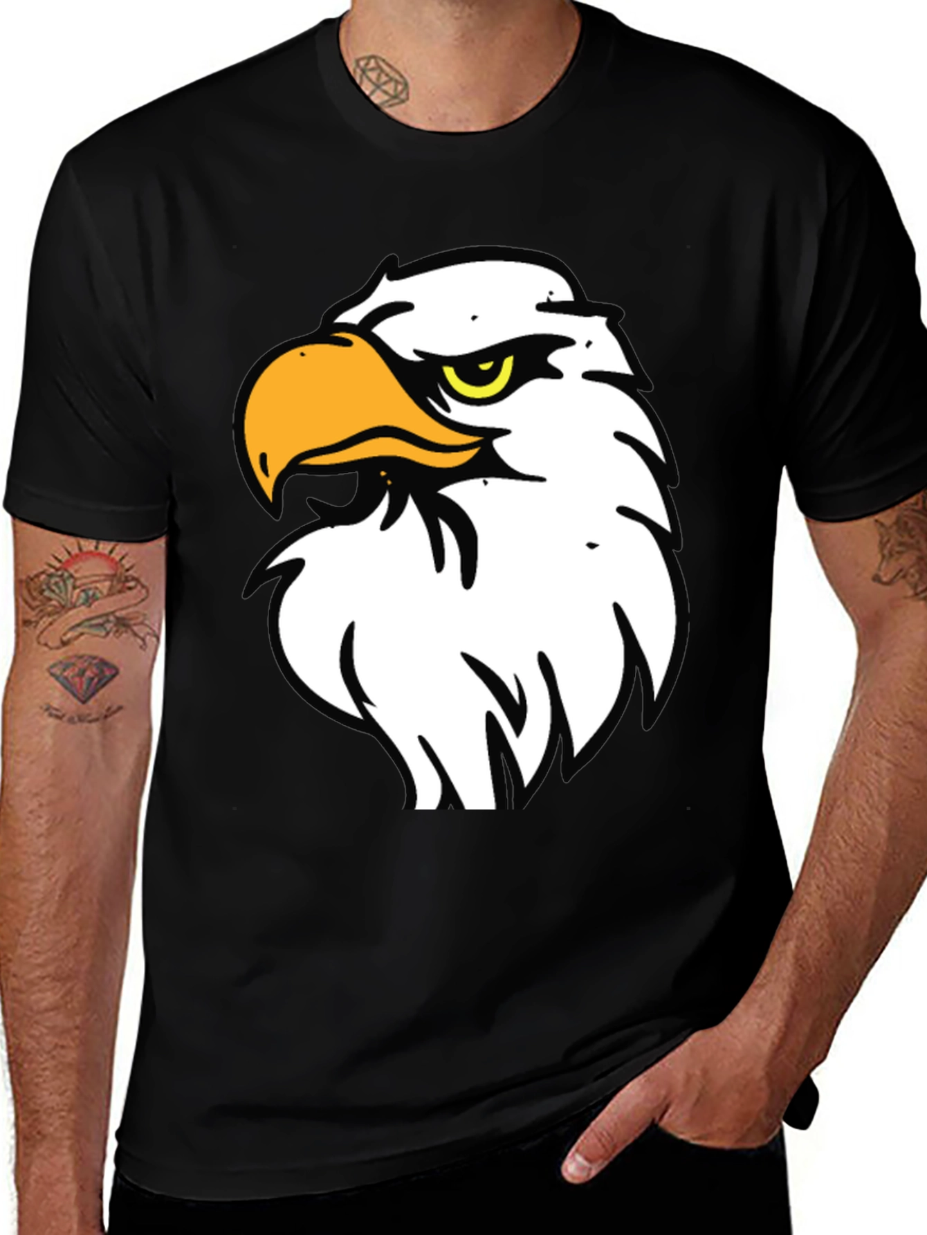 Bold Eagle Graphic Tee - Black Cotton Blend Shirt