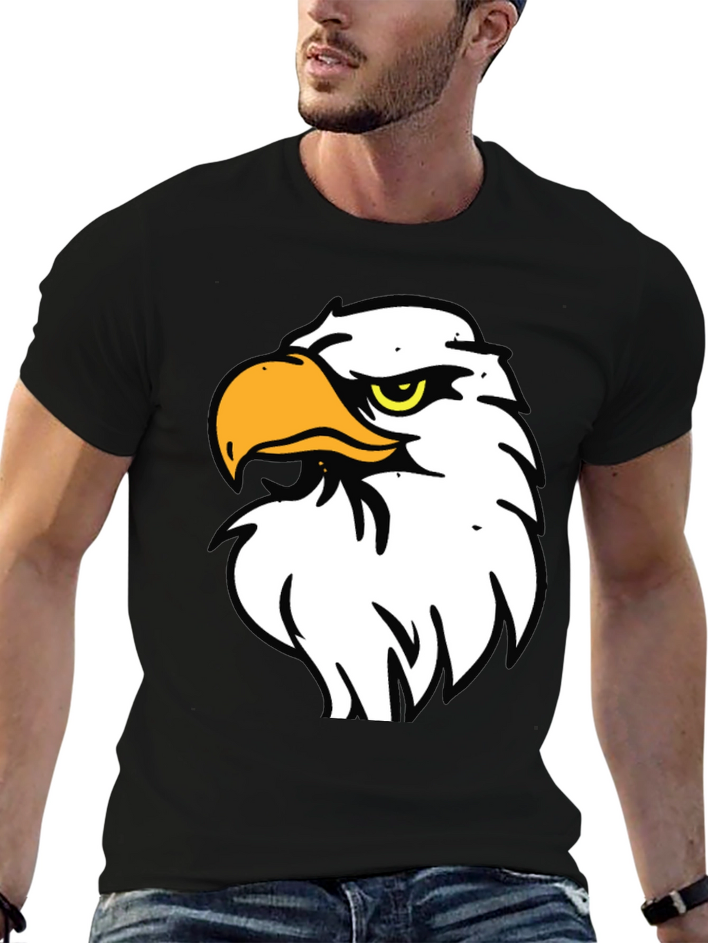 Bold Eagle Graphic Tee - Black Cotton Blend Shirt