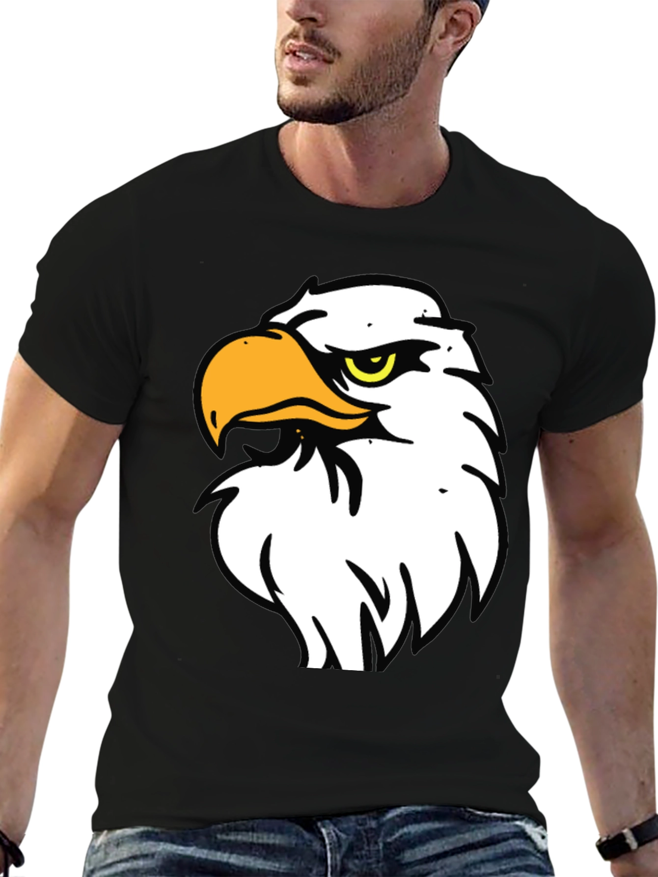 Bold Eagle Graphic Tee - Black Cotton Blend Shirt