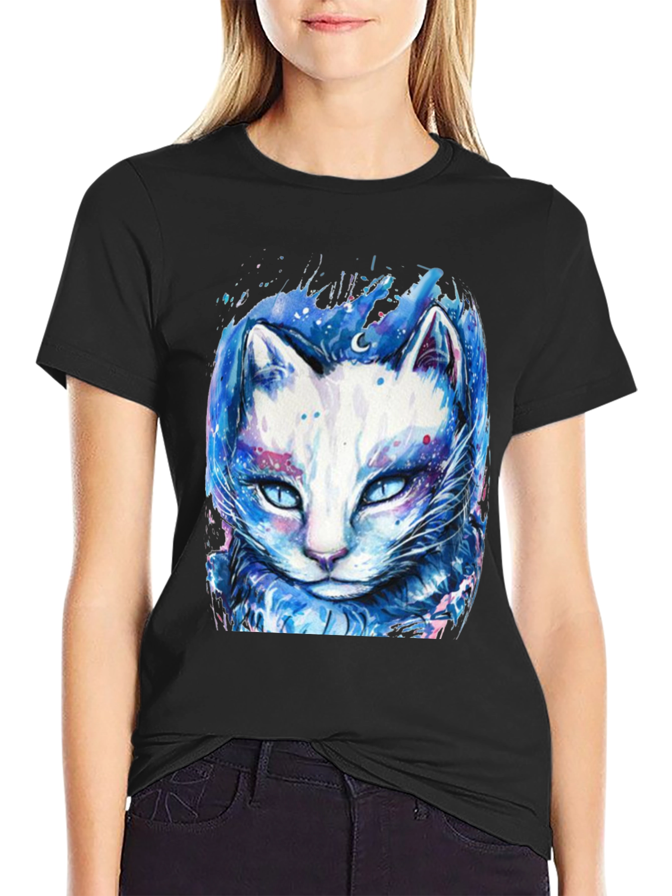 Cosmic Cat Graphic Tee - Black T-Shirt
