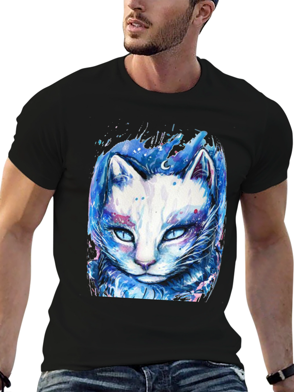 Cosmic Cat Graphic Tee - Black T-Shirt