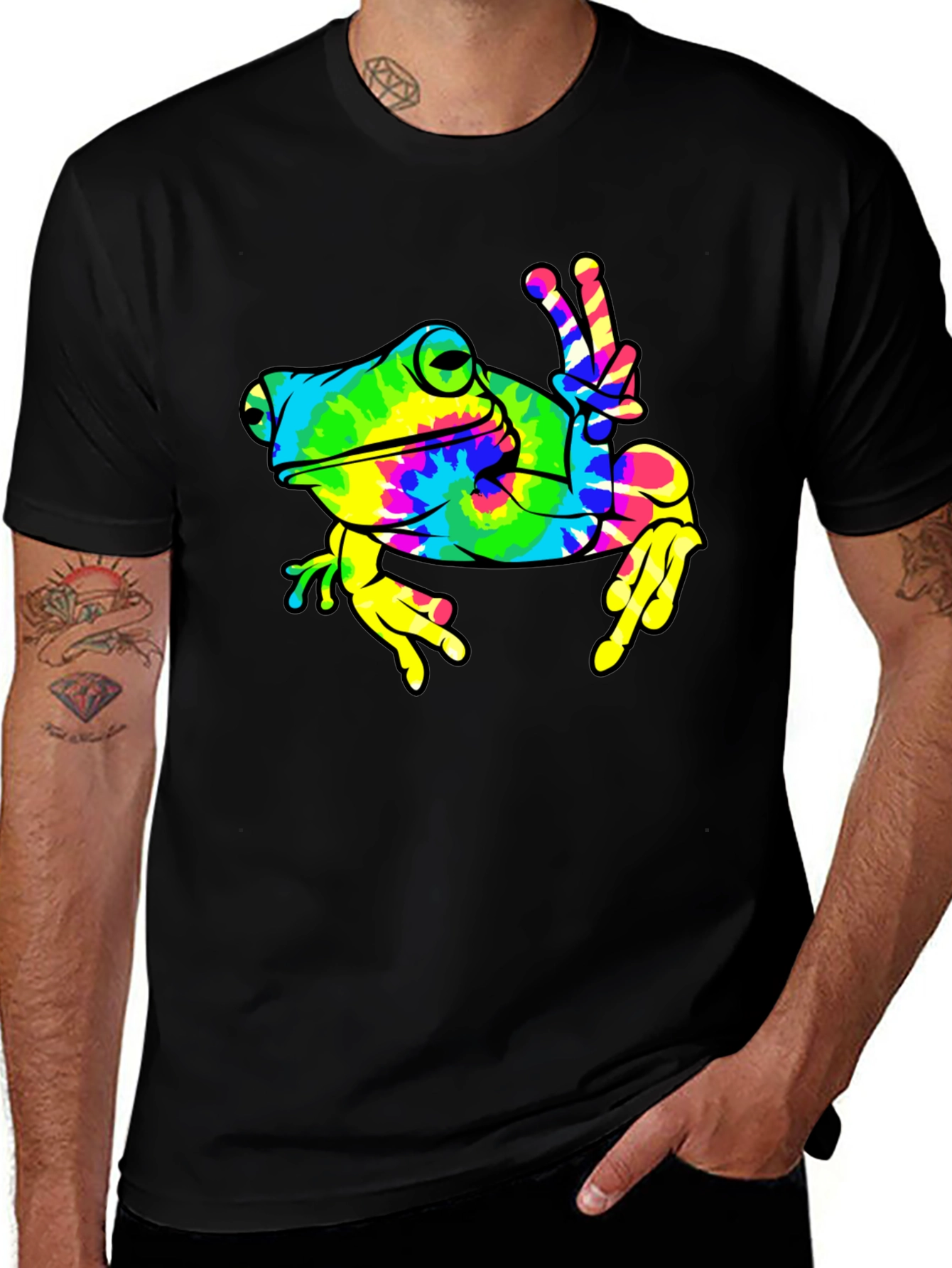 Tie-Dye Frog Peace Sign T-Shirt