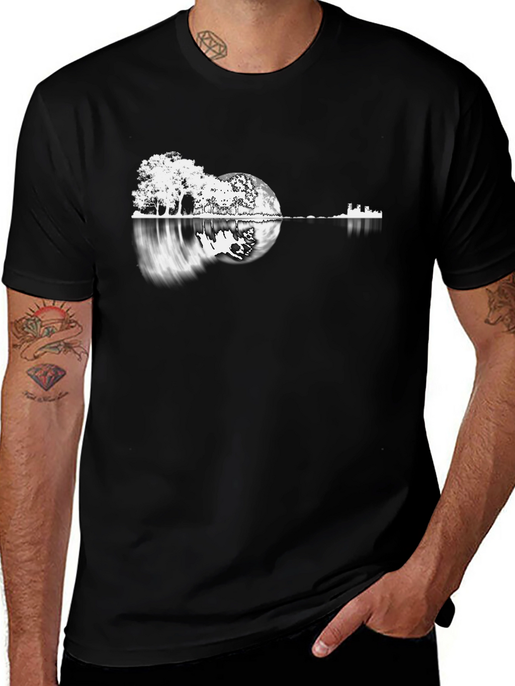 Guitar Landscape Black T-Shirt