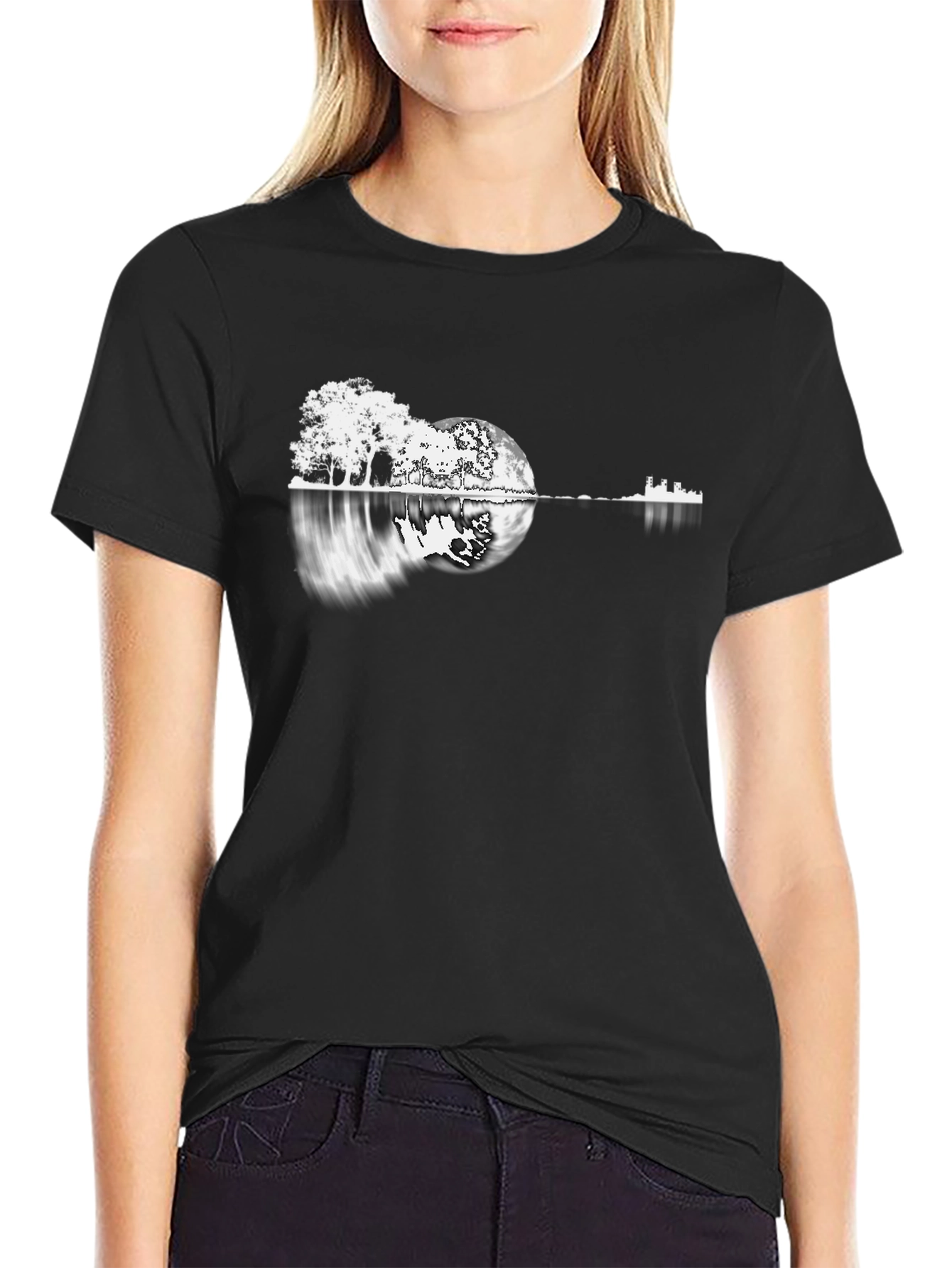 Guitar Landscape Black T-Shirt