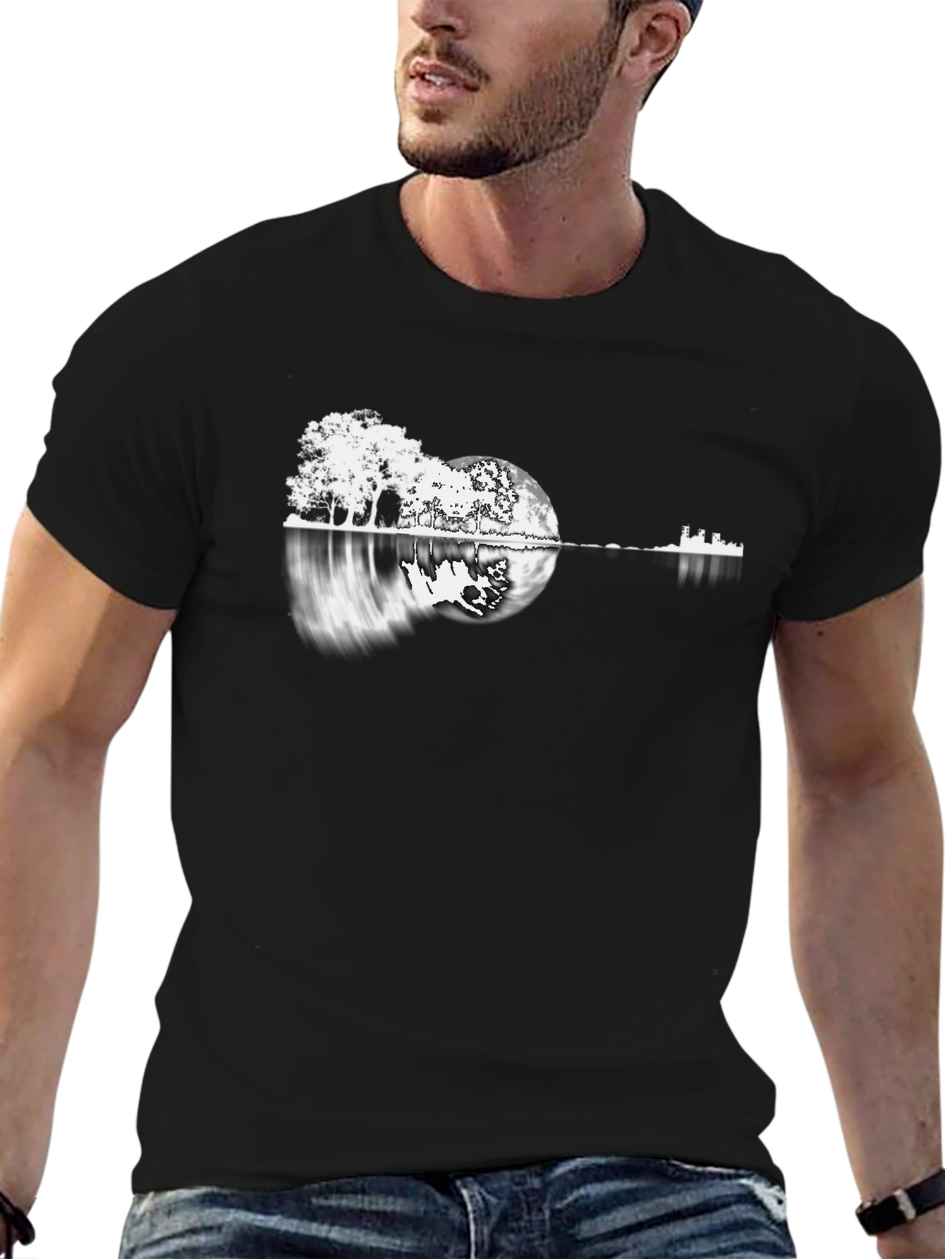 Guitar Landscape Black T-Shirt