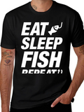Eat Sleep Fish Repeat T-Shirt - Black Cotton Tee