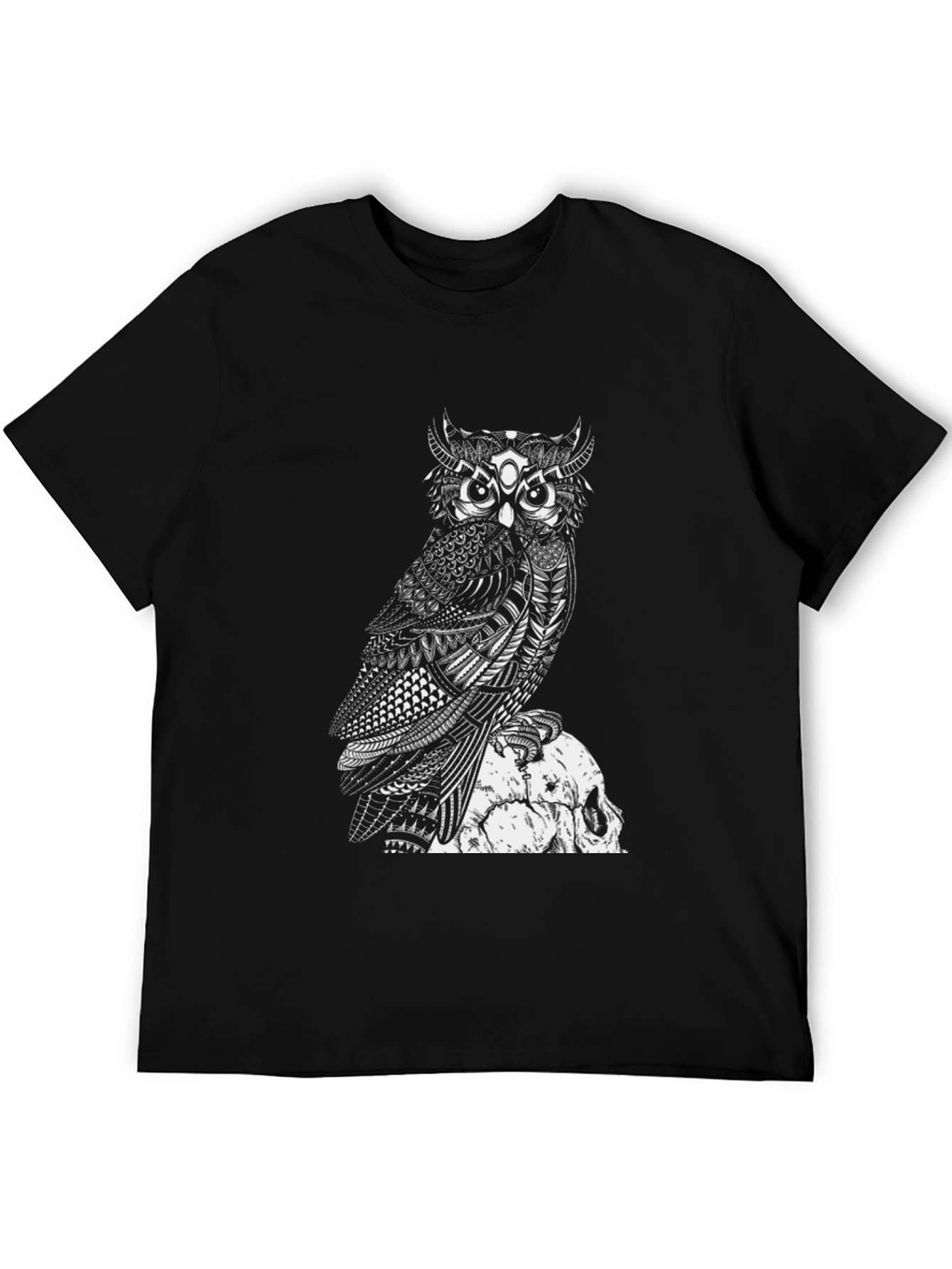 Owl and Skull Graphic Black T-Shirt