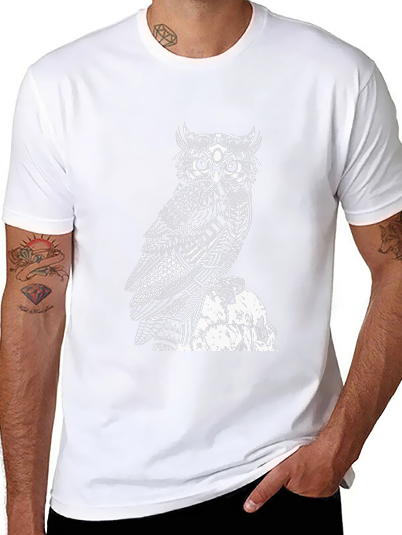 Owl and Skull Graphic Black T-Shirt