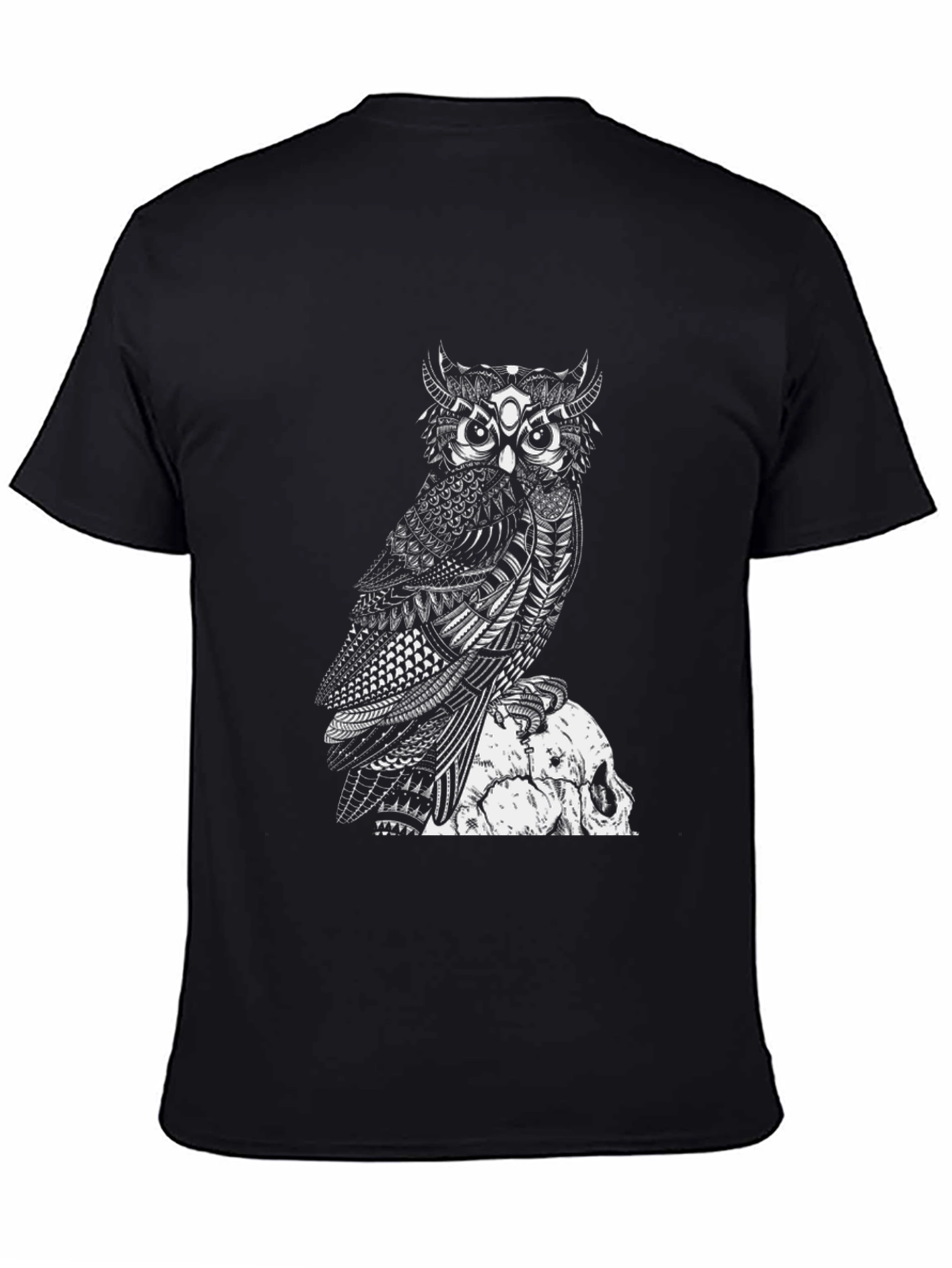 Owl and Skull Graphic Black T-Shirt