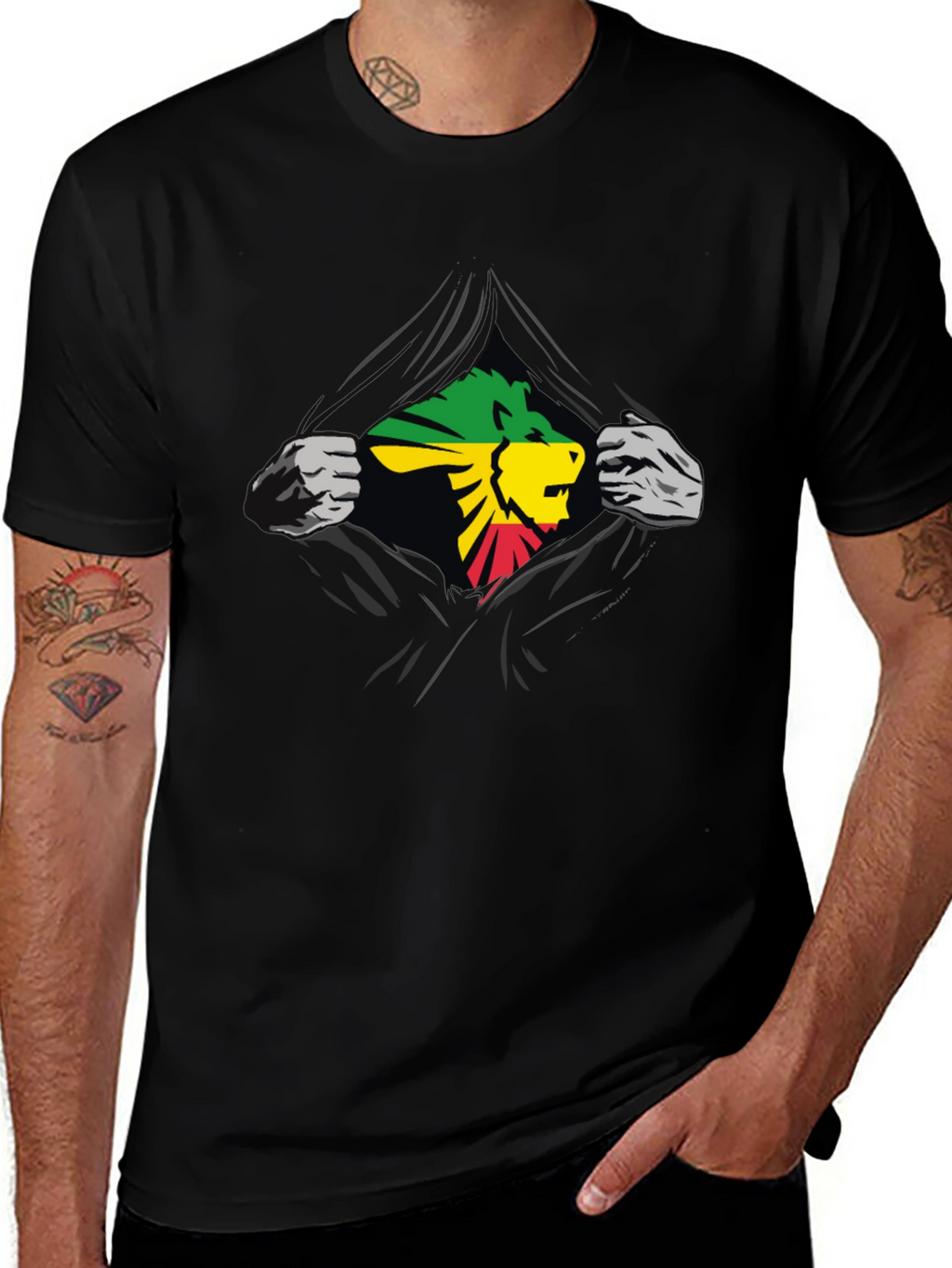 Rasta Lion Graphic Black T-Shirt