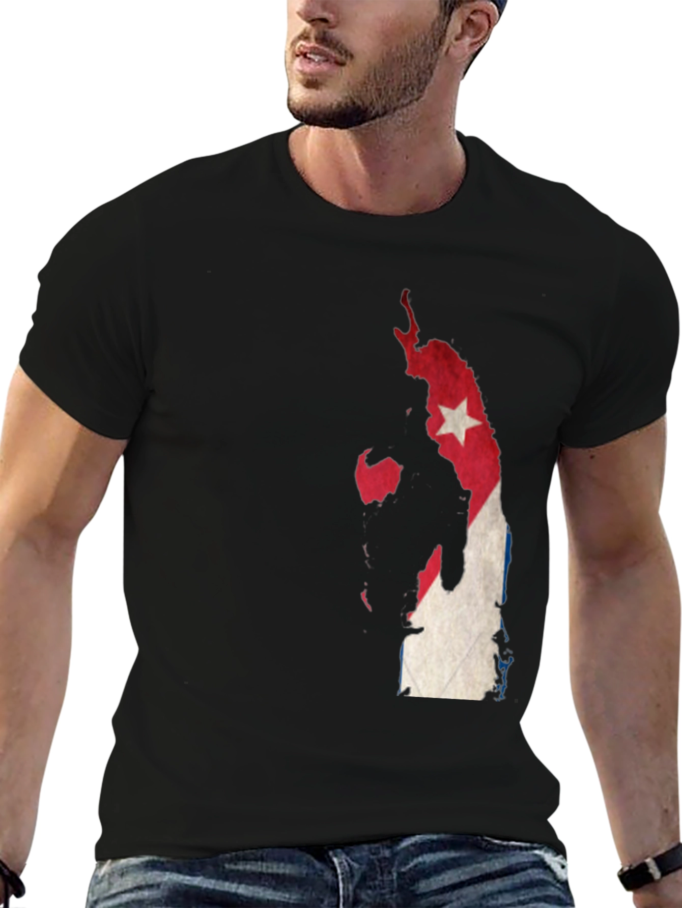 Cuba Map Flag Graphic T-Shirt - Mens Black Tee