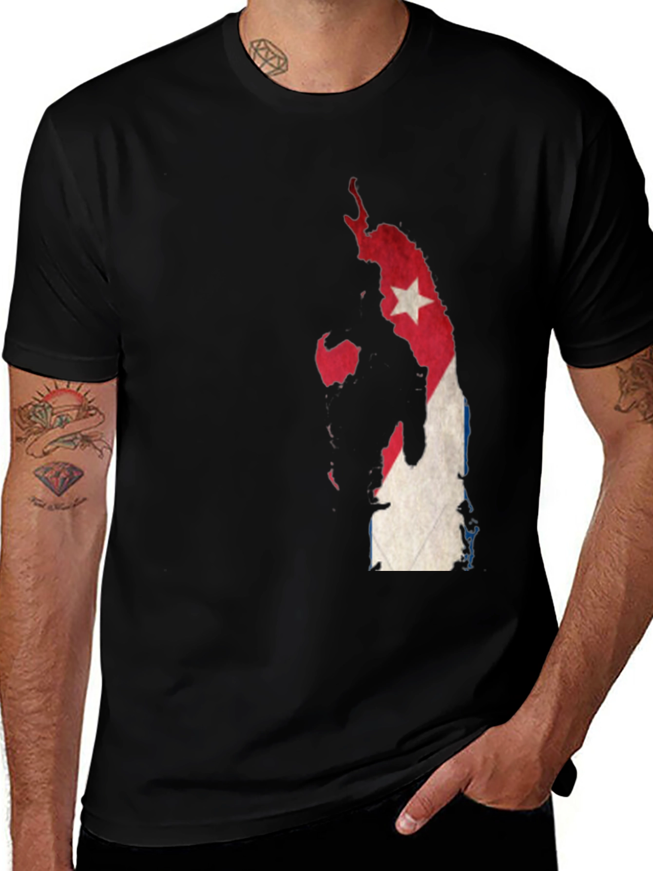 Cuba Map Flag Graphic T-Shirt - Mens Black Tee